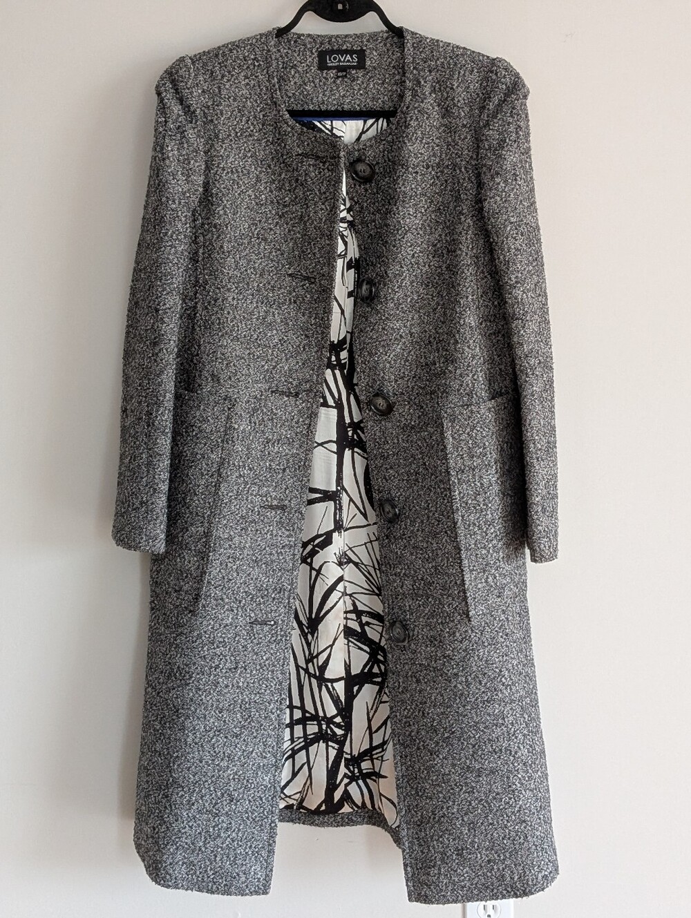 LOVAS Wesley Badanjak Women's Black & Gray Bouclé Wool Blend Long Coat XS